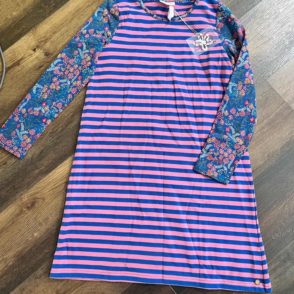 Matilda Jane Pink and Blue Striped Dress Sz 12